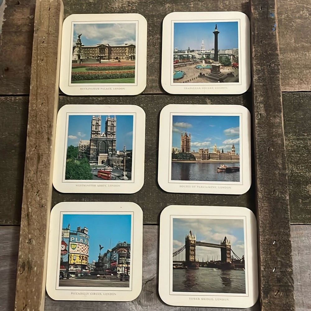 Cambridge Series -Vintage Coaster Set of 6 European tourism destinations.
